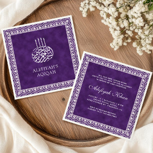 Elegante White Lace Border Lila Islamische Aqiqah Einladung
