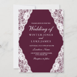 Elegante White Lace Burgundy Wedding Einladung