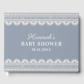 Elegante White Lace Dusty Blue Baby Dusche Gästebuch (Vorderseite)