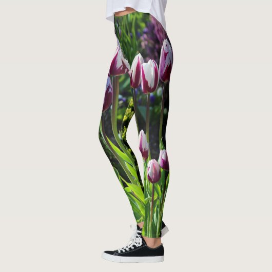 Elegante White Lila Flaming Flag Triumph Tulips Leggings (Links)