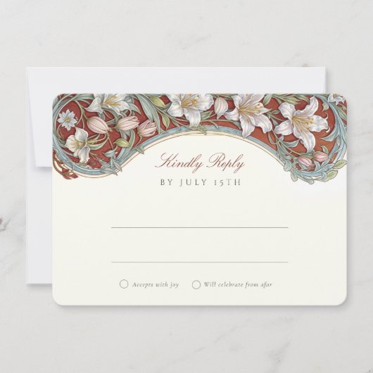 Elegante White Lilies Art Nouveau Wedding RSVP Car Einladung (Vorderseite)