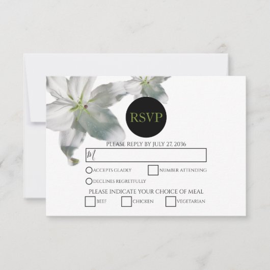 Elegante White Lilies Wedding RSVP Cards (Vorderseite)