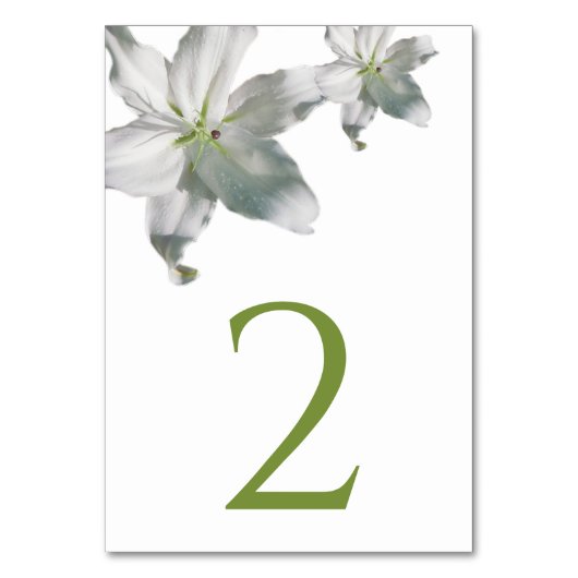 Elegante White Lilies Wedding Tischnummer (Vorderseite)