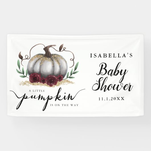 Elegante White Little Pumpkin Baby Dusche Banner (Horizontal)