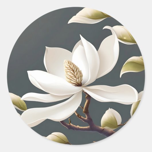 Elegante White Magnolia Blume Runder Aufkleber (Vorderseite)