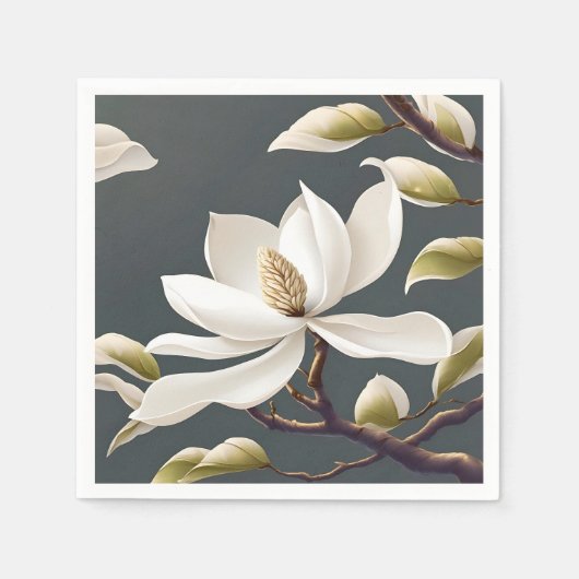 Elegante White Magnolia Blume Serviette (Vorderseite)