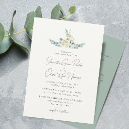 Elegante White Magnolia Eucalyptus Wedding Detail Einladung