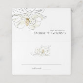 Elegante White Magnolia Illustration Hochzeit Platzkarte (Außenseite Aufgefaltet)