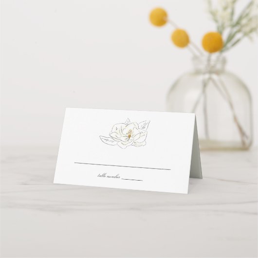 Elegante White Magnolia Illustration Hochzeit Platzkarte (Vorderseite)