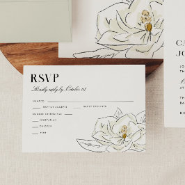 Elegante White Magnolia Illustration Wedding RSVP