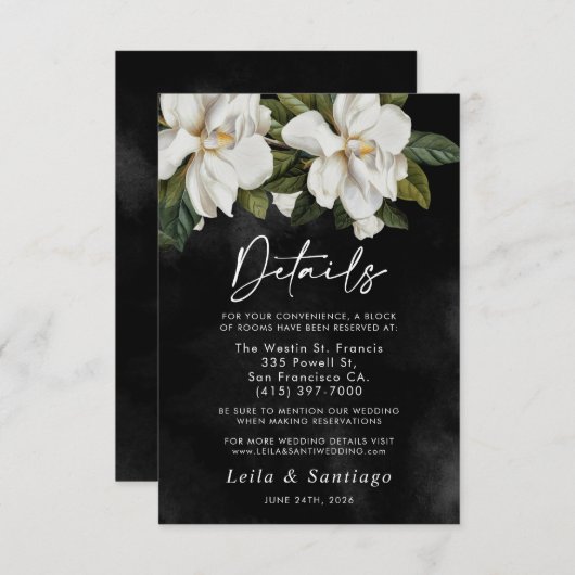 Elegante White Magnolia Wedding Details Card RSVP Karte (Vorne/Hinten)