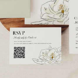 Elegante White Magnolia Wedding QR Code UAWG RSVP Karte
