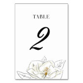 Elegante White Magnolia Wedding Tischnummer (Vorderseite)