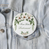 Elegante White Magnolia Winter Wedding Pine Tree Button (Beispiel)