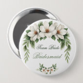 Elegante White Magnolia Winter Wedding Pine Tree Button (Vorne & Hinten)