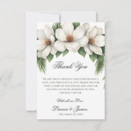Elegante White Magnolia Winter Wedding Pine Tree Dankeskarte