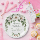 Elegante White Magnolia Winter Wedding Pine Tree Pappteller (Party)