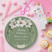 Elegante White Magnolia Winter Wedding Pine Tree Pappteller (Party)