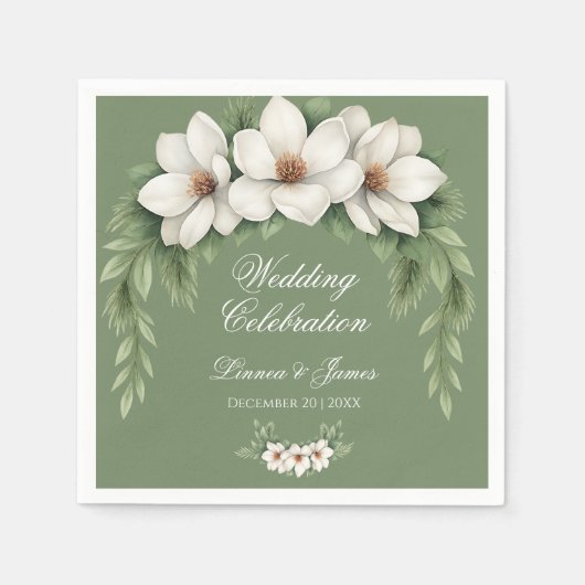 Elegante White Magnolia Winter Wedding Pine Tree Serviette (Vorderseite)