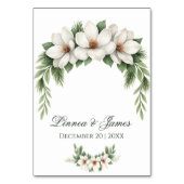 Elegante White Magnolia Winter Wedding Pine Tree Tischnummer (Rückseite)