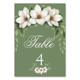 Elegante White Magnolia Winter Wedding Pine Tree Tischnummer