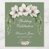 Elegante White Magnolia Winter Wedding Pine Tree Weinetikett (Einzelnes Label)