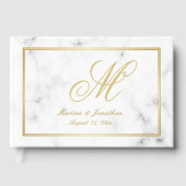 Elegante White Marble Gold Monogram Script Hochzei Gästebuch (Vorderseite)