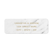 Elegante White Marble & Gold Wedding Rücksendeadre (Vorne)