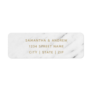 Elegante White Marble & Gold Wedding Rücksendeadre