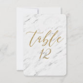 Elegante White Marble & Gold Wedding Tischnummer (Rückseite)