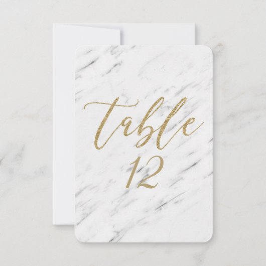 Elegante White Marble & Gold Wedding Tischnummer (Rückseite)