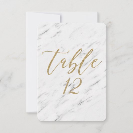 Elegante White Marble & Gold Wedding Tischnummer (Vorderseite)