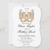Elegante White Masquerade Hochzeit Einladung (Vorderseite)
