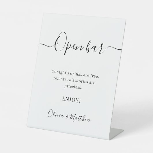 Elegante White Minimalistisch Wedding Open Bar Sockelschild (Vorderseite)
