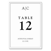 Elegante White Monogram Wedding Tischnummer (Vorderseite)