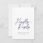 Elegante White & Navy Blue QR Code RSVP Karte (Vorderseite)