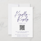 Elegante White & Navy Blue QR Code RSVP Karte (Rückseite)