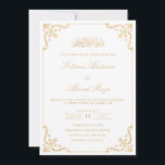 Elegante White Nikah Islamische Hochzeit Einladung<br><div class="desc">Elegante Weiß und Imitate Gold islamischen Moslem Nikah Hochzeit Einladung. Luxuriöse goudy römische und lucia Drehbuch-Schriftart. In der Ecke des Rahmens befindet sich eine wirbelfarbene Dekoration. Die Farbe dieser Einladungskarte sowie die Farbe und der Typ der Schriftart können Sie über das benutzerfreundliche Menü von Zazzle anpassen. Sie können den Namen,...</div>