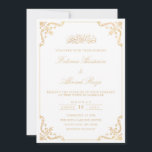 Elegante White Nikah Islamische Hochzeit Einladung<br><div class="desc">Elegante Weiß und Imitate Gold islamischen Moslem Nikah Hochzeit Einladung. Luxuriöse goudy römische und lucia Drehbuch-Schriftart. In der Ecke des Rahmens befindet sich eine wirbelfarbene Dekoration. Die Farbe dieser Einladungskarte sowie die Farbe und der Typ der Schriftart können Sie über das benutzerfreundliche Menü von Zazzle anpassen. Sie können den Namen,...</div>