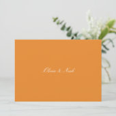 Elegante White & Orange Probe Dinner Card Dankeskarte (Stehend Vorderseite)