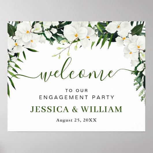 Elegante White Orchid ENGAGEMENT PARTY Begrüßungsz Poster (Vorne)
