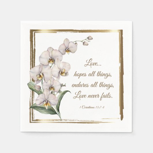 Elegante White Orchids Bible Verse Hochzeit Serviette (Vorderseite)