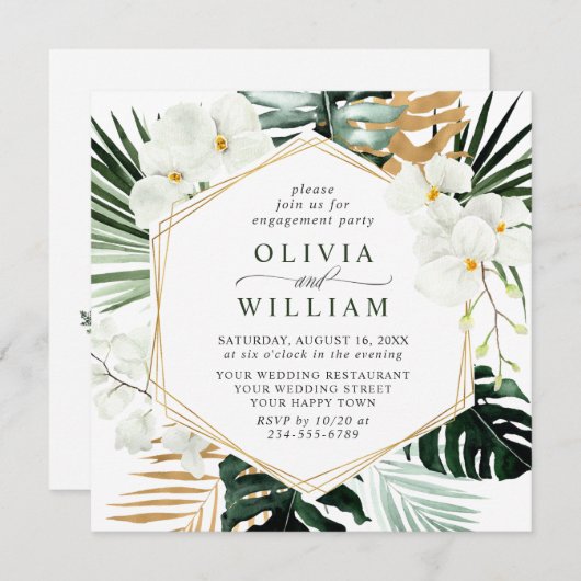 Elegante White Orchids Bohemisch ENGAGEMENT PARTY Einladung (Vorne/Hinten)
