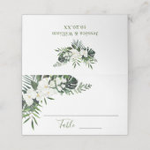 Elegante White Orchids Bohemisch Floral Wedding Pl Platzkarte (Außenseite Aufgefaltet)