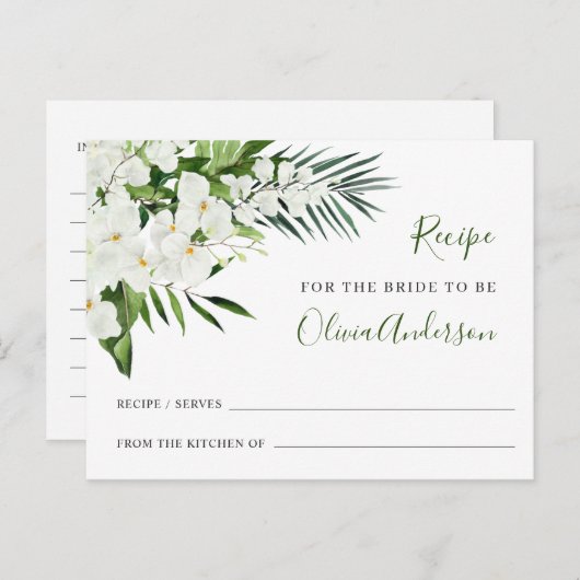 Elegante White Orchids Brautparty Rezept Karte (Vorne/Hinten)