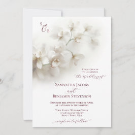 Elegante White Orchids Burgundy Script Wedding Einladung