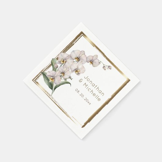 Elegante White Orchids Gold Frame Wedding Serviette (Ecke)