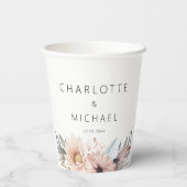 Elegante, White & Pastel Boho Hochzeit Pappbecher (Rückseite)