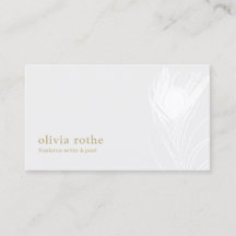 Elegante White Peacock Feather Business Card