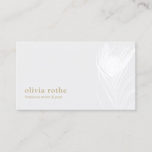 Elegante White Peacock Feather Business Card Visitenkarte (Vorderseite)